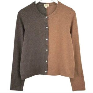 DONNI. Duo Sweater Cardi Camel/Chocolate - Size XS